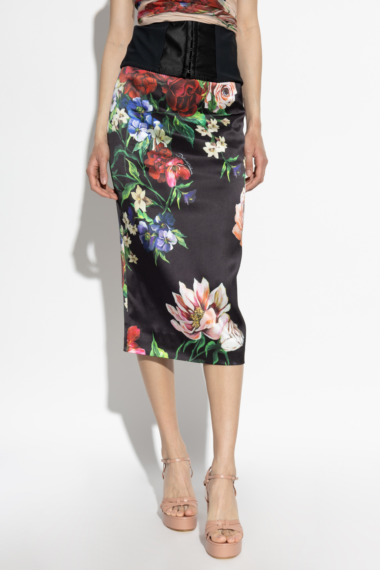 スカート DOLCE & GABBANA Printed Stretch Satin Skirt Dolce & Gabbana Satin skirt with floral pattern | Women's